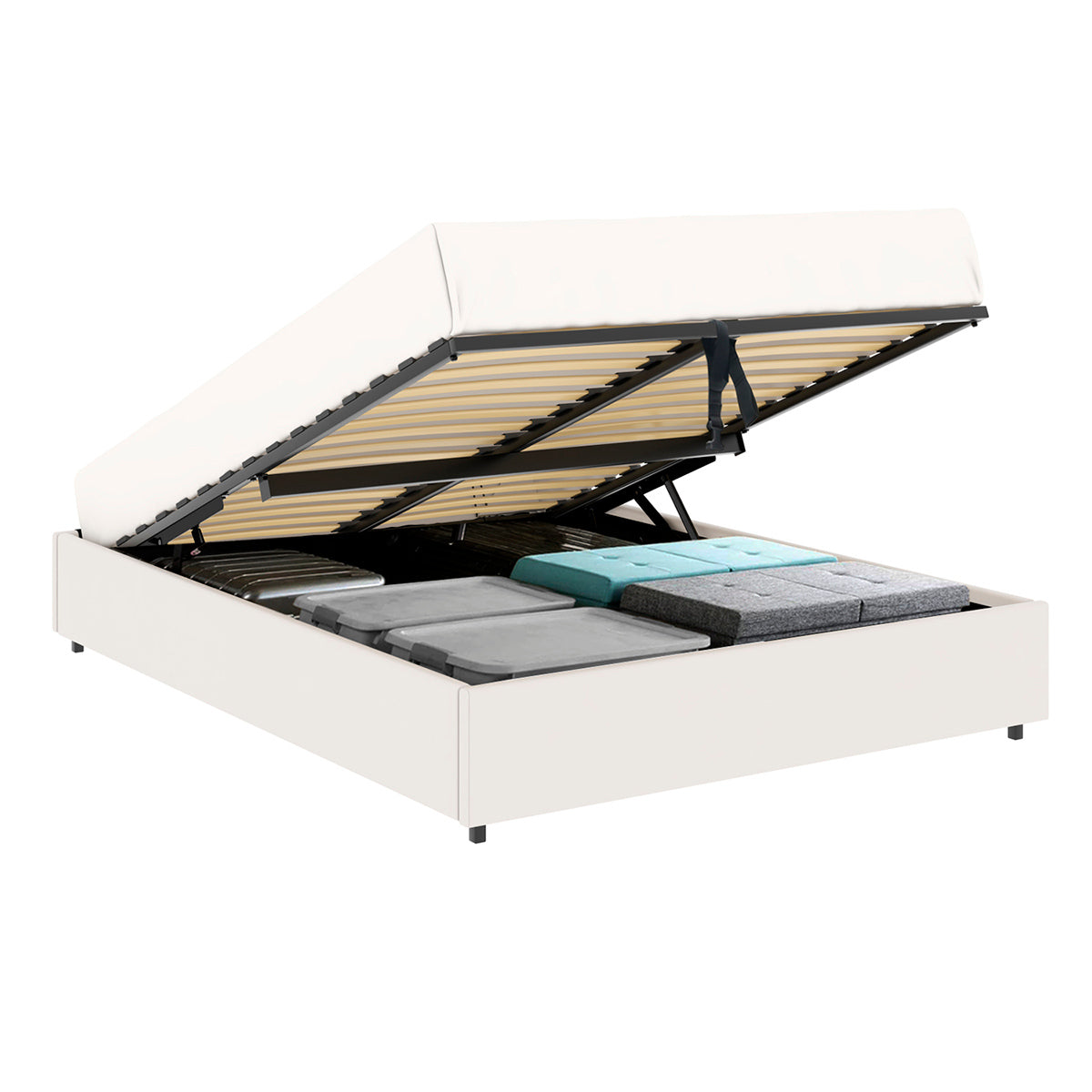 Vue d'ensemble du lit coffre plateforme 140x190 cm PU blanc LANCE avec matelas (non fourni)