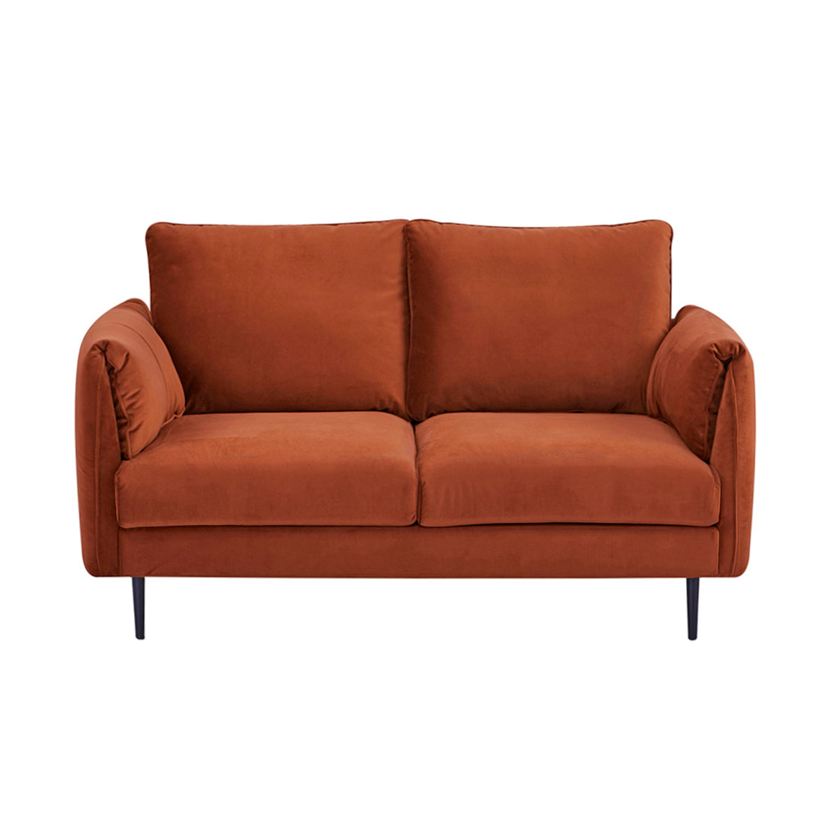 Vue de face du canapé 2 places YORK en finition velours terracotta