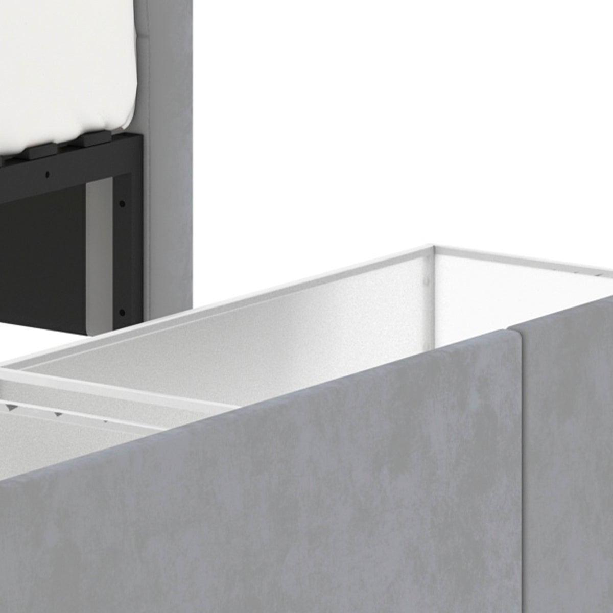 Détail des tiroirs du lit 160x200 cm velours gris ELLIE