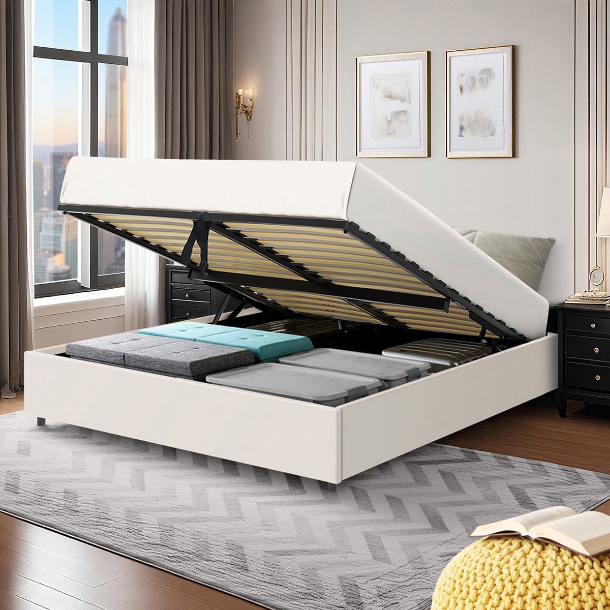 Lit coffre plateforme 140x190 cm LANCE PU blanc