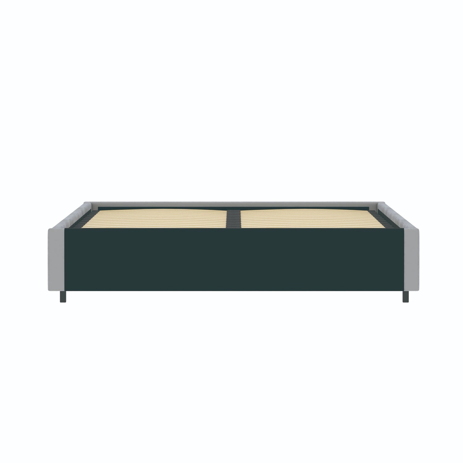 Vue de dos du lit coffre plateforme 140x190 cm velours gris LANCE