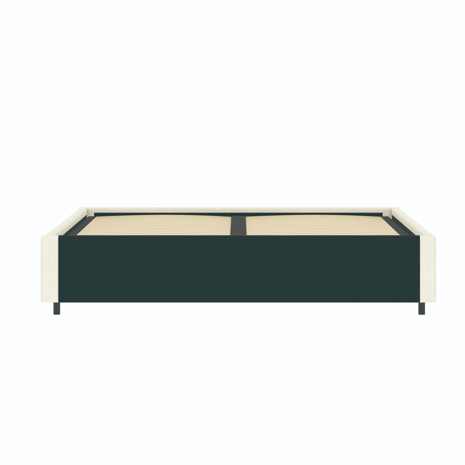 Vue de dos du lit coffre plateforme 160x200 cm velours beige LANCE