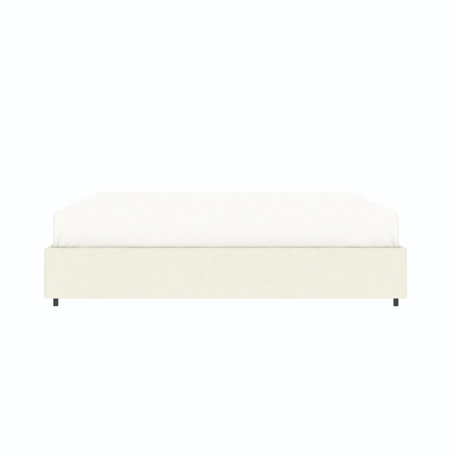 Vue de face du lit coffre plateforme 180x200 cm velours beige LANCE avec matelas (non fourni)