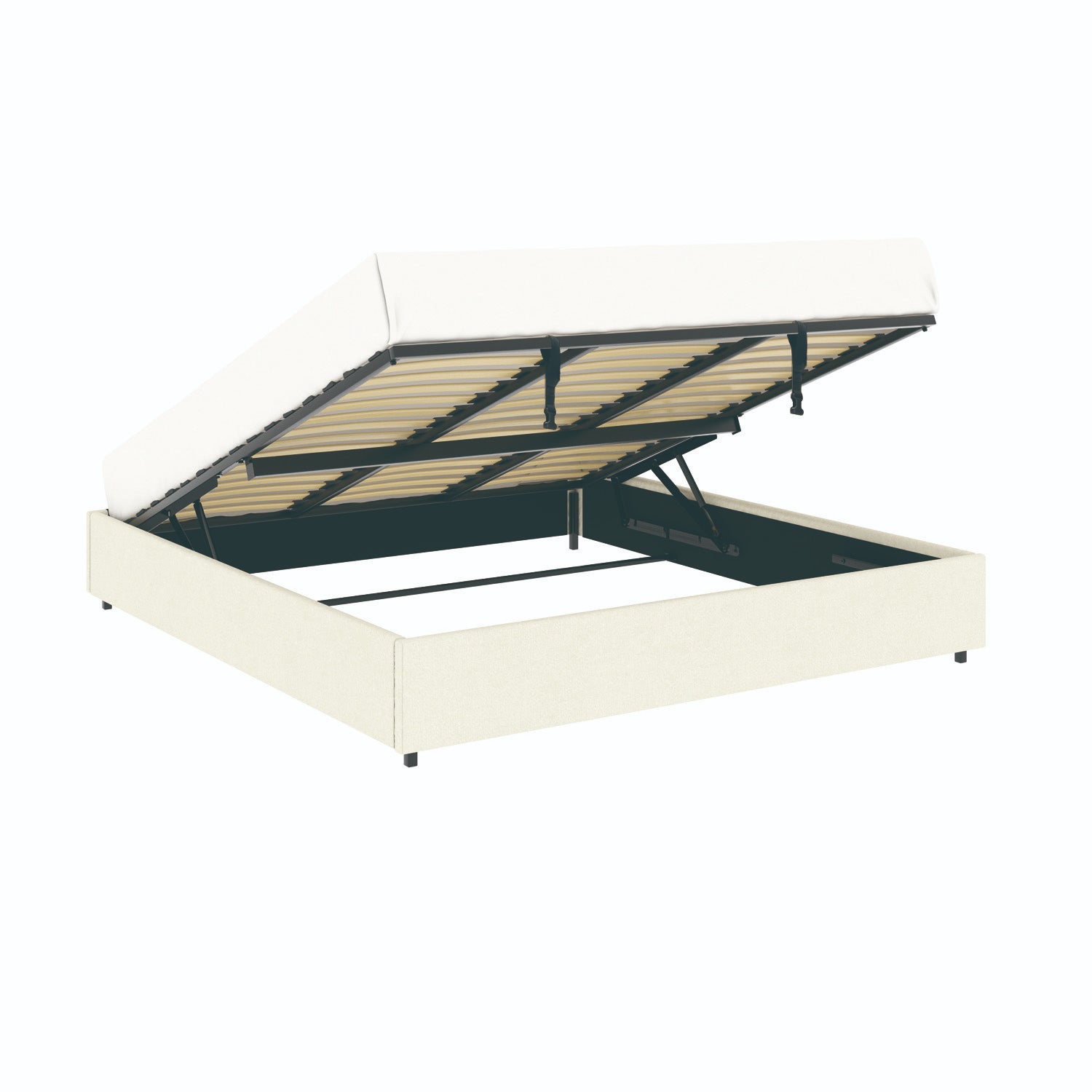 Vue d'ensemble du lit coffre plateforme 180x200 cm velours beige LANCE avec matelas (non fourni)