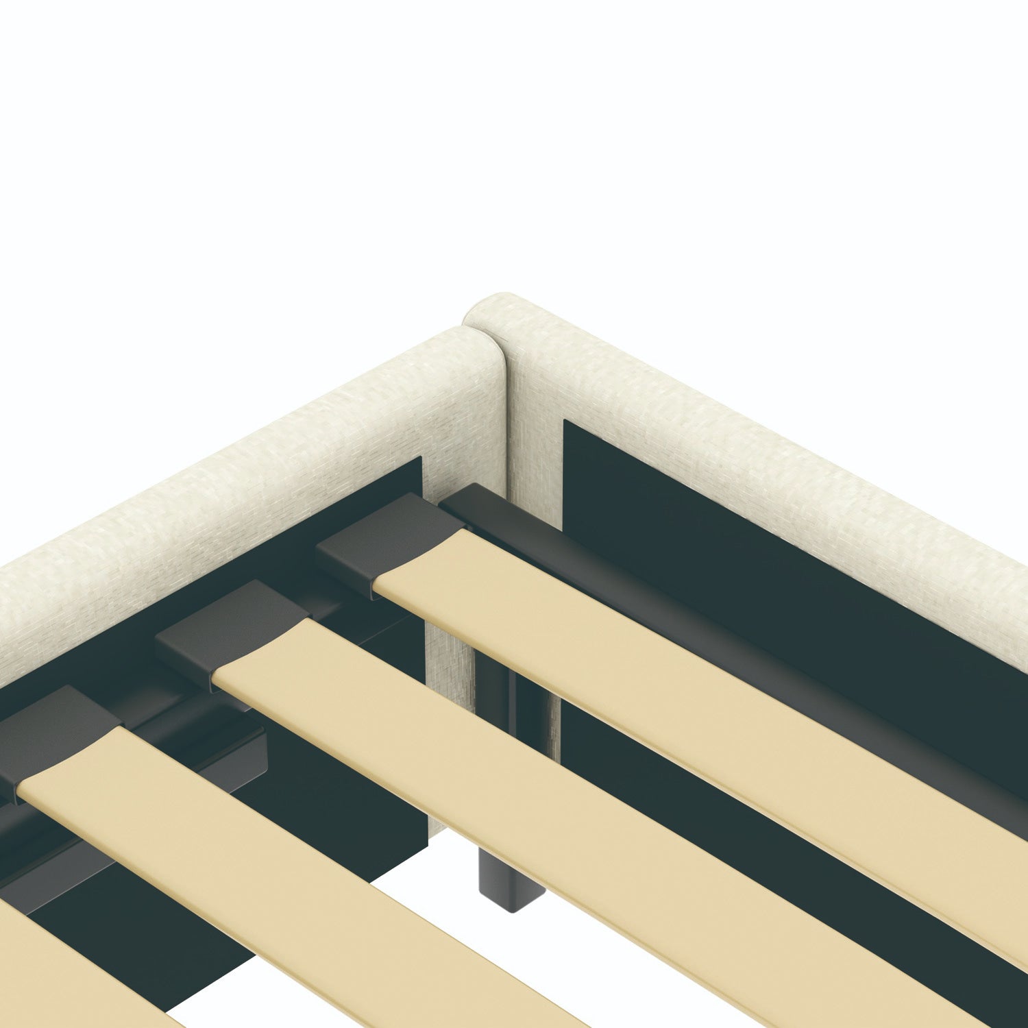 Détail du sommier du lit coffre plateforme 180x200 cm velours beige LANCE