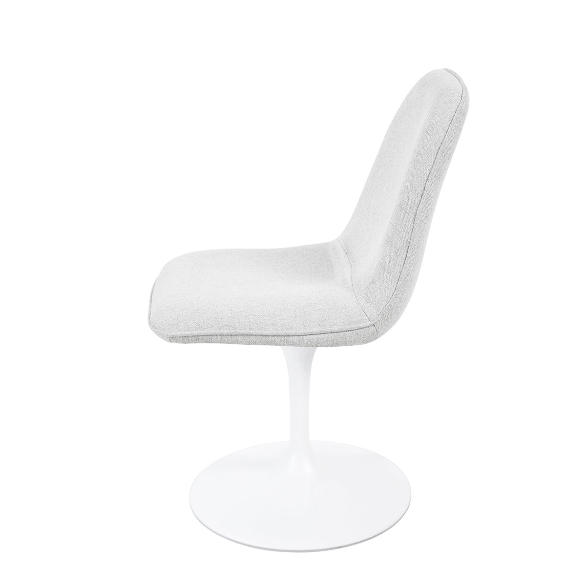 Vue de côté de la chaise LORA finition tissu blanc gris clair